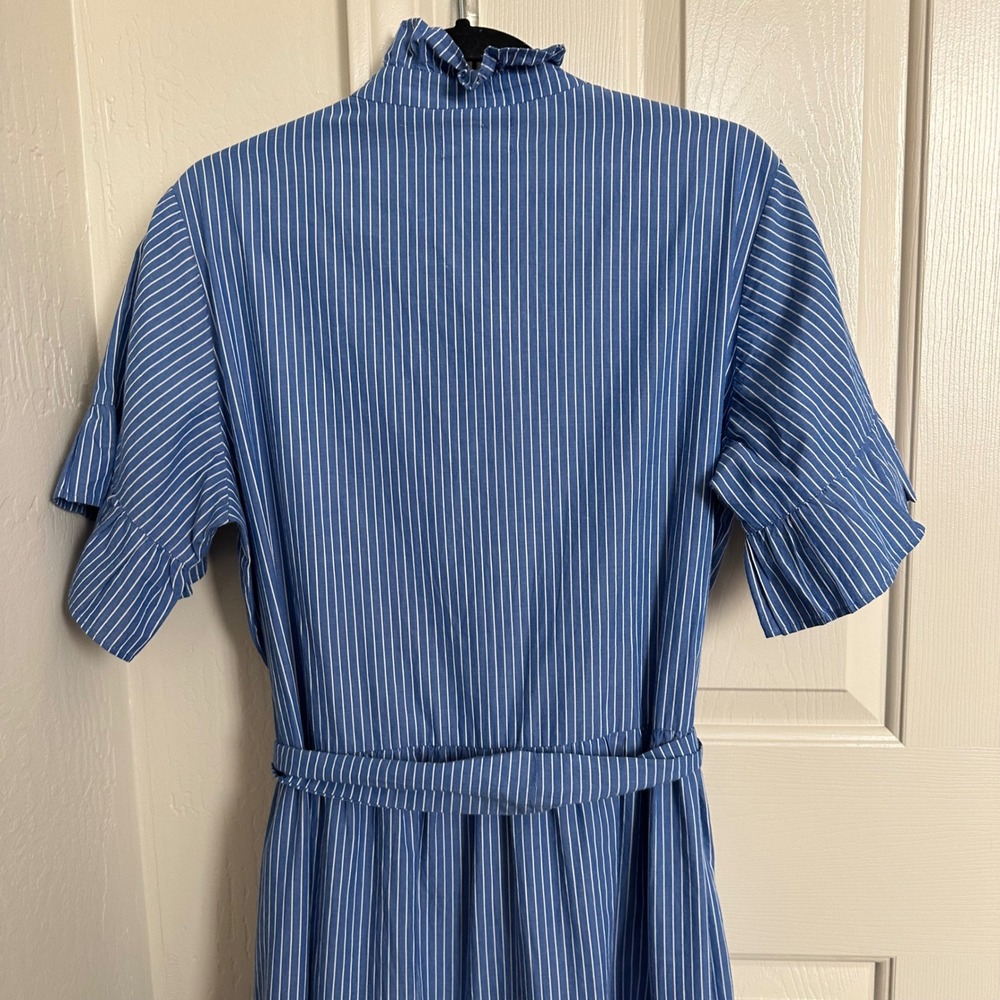 MILLE Sola Tiered Maxi Dress in Blue Pinstripe Cotton - Size XL - Picture 2 of 10